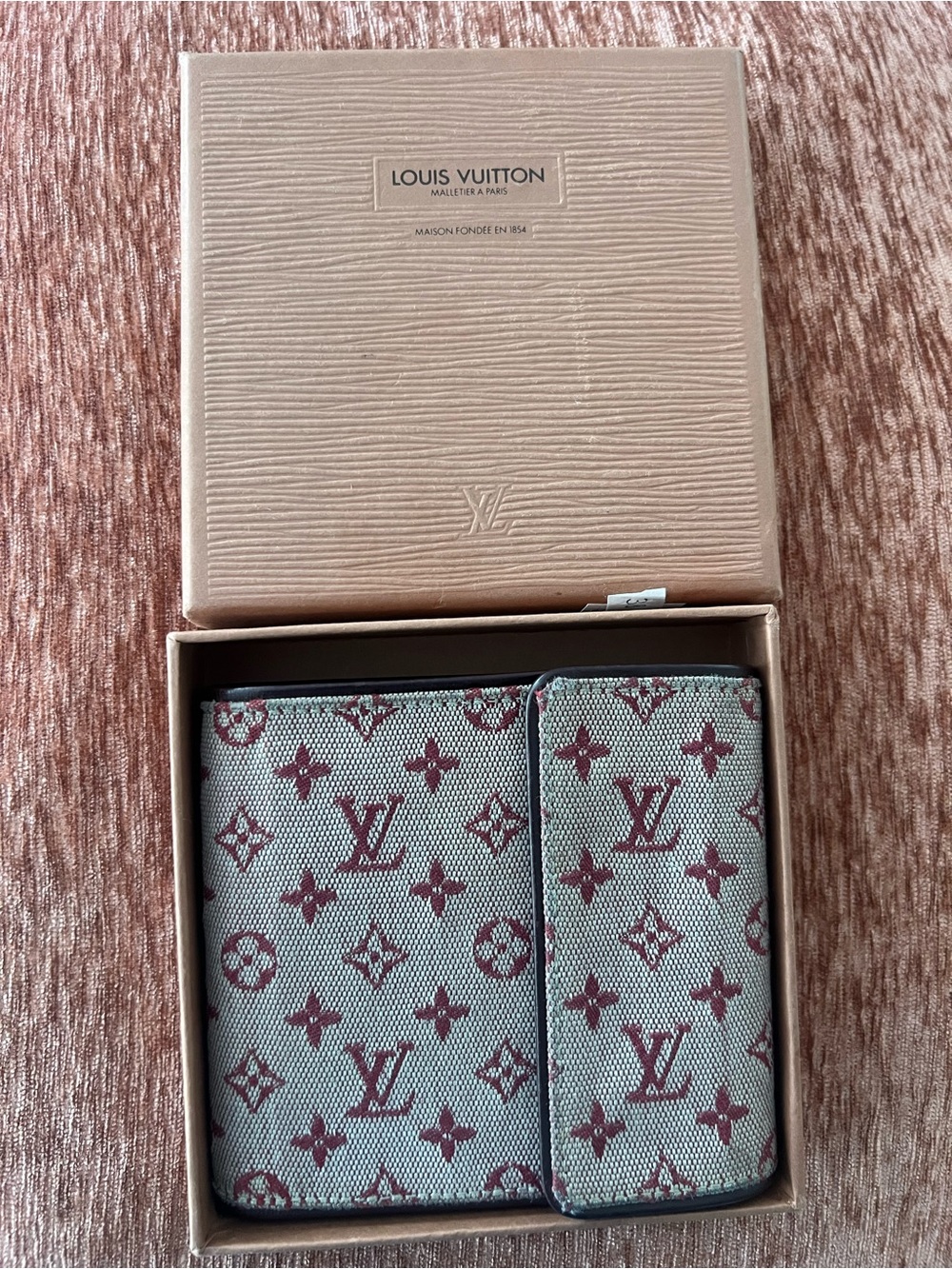 Louis Vuitton Monogram Canvas Card & Key Holder in Beige and Burgundy